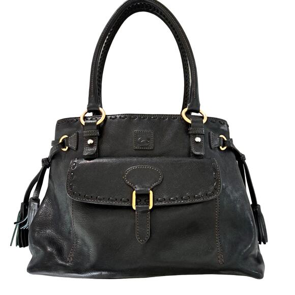 Dooney & Bourke Florentine Whipstitch Front  Pocket Satchel Bag Black  RARE - Picture 1 of 13